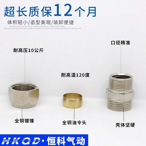 卡套铜管接头PC直通1/2 3 4分卡油管6 8 10 12 mm终端直接