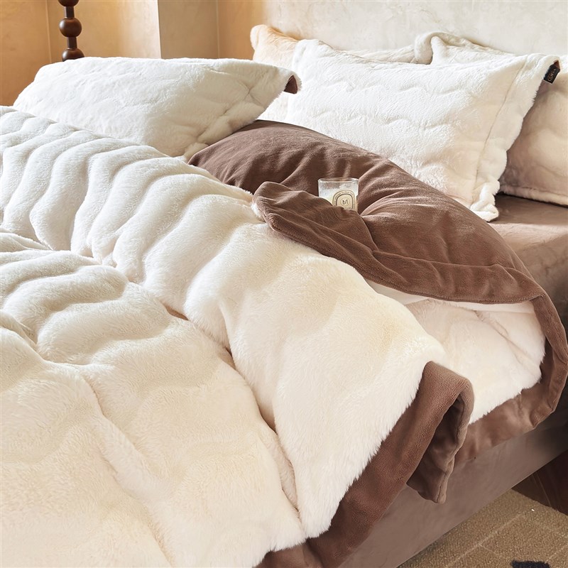 兔毛绒冬天四件套牛奶绒加厚保暖珊瑚绒被套O床单双面加绒床上用