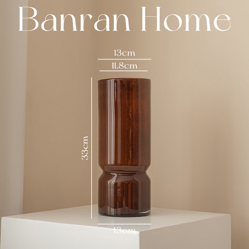 banran半然琉璃花瓶高级感y棕色大口径新中式侘寂花器插花装饰摆