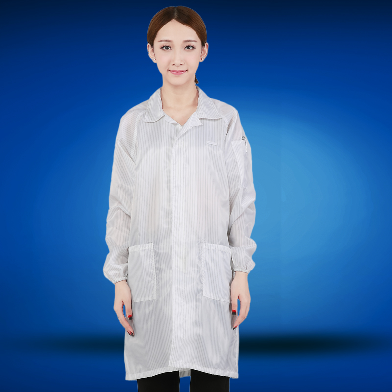 防静电服拉链大褂无尘车间工作服B男女防尘服长袖大衣披领条纹衫