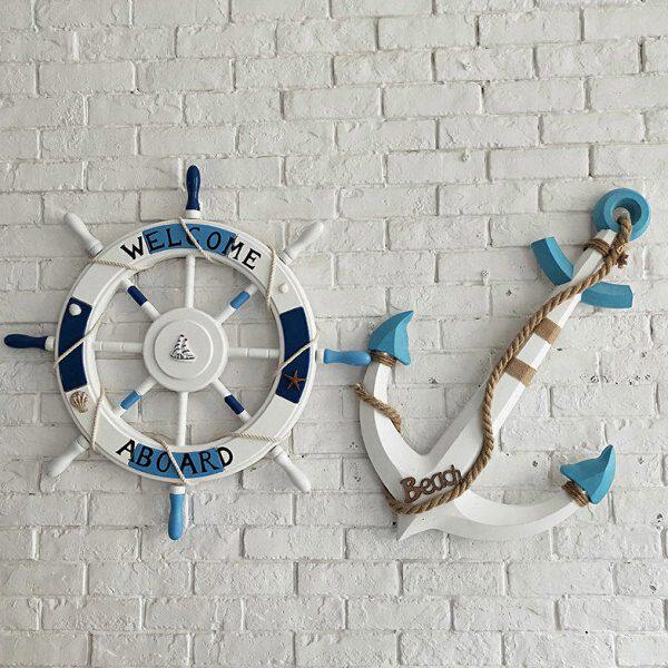 特大地中海船舵方向盘实木质客厅背景墙上装饰大号舵手壁挂海洋壁