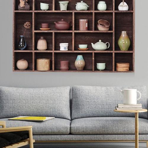 日式烧桐木博古架茶道收纳架紫砂壶架展示架茶室家用壁挂置物架