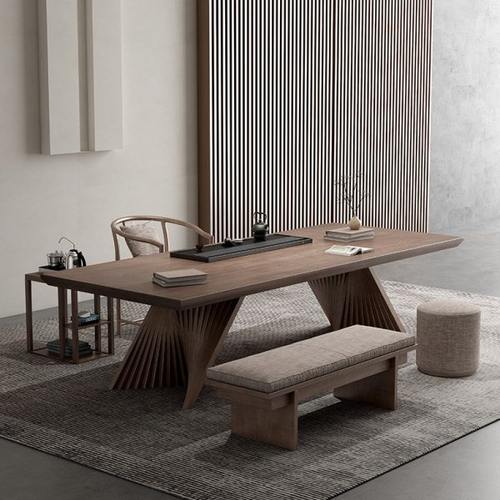 侘寂风实木茶桌椅组合一桌五椅2024新款亚克力泡茶桌茶台轻奢现代