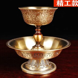 小号纯铜护法杯八吉祥雕花西藏用品精美雕刻八吉祥供杯圣水杯