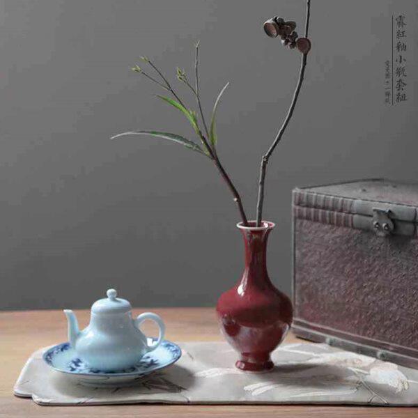 纯手工原矿釉霁红仿古赏瓶 中式葫芦瓶 颜色釉梅瓶 花觚 禅意花器