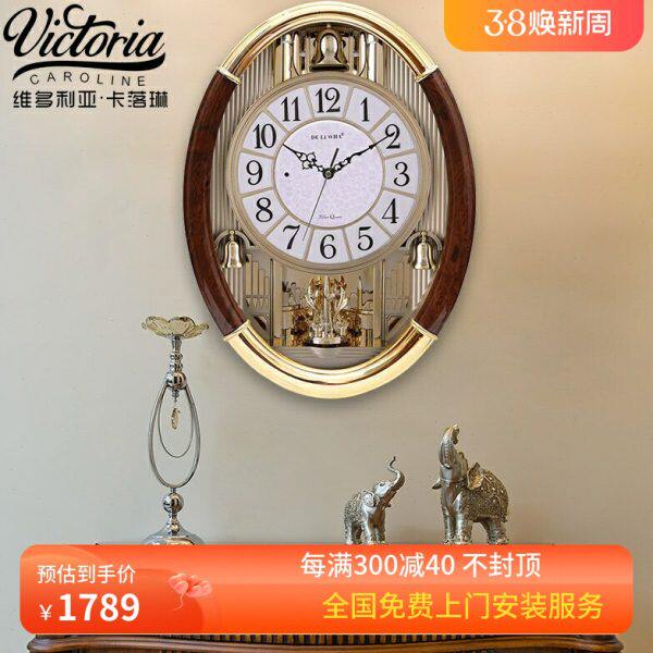 中式整点音乐报时挂钟家用客厅大号创意钟表欧式大气挂墙高端时钟