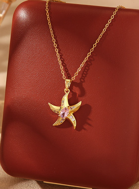ins风网红同款海洋海星镶钻项链女轻奢高级感金色显白百搭锁骨链