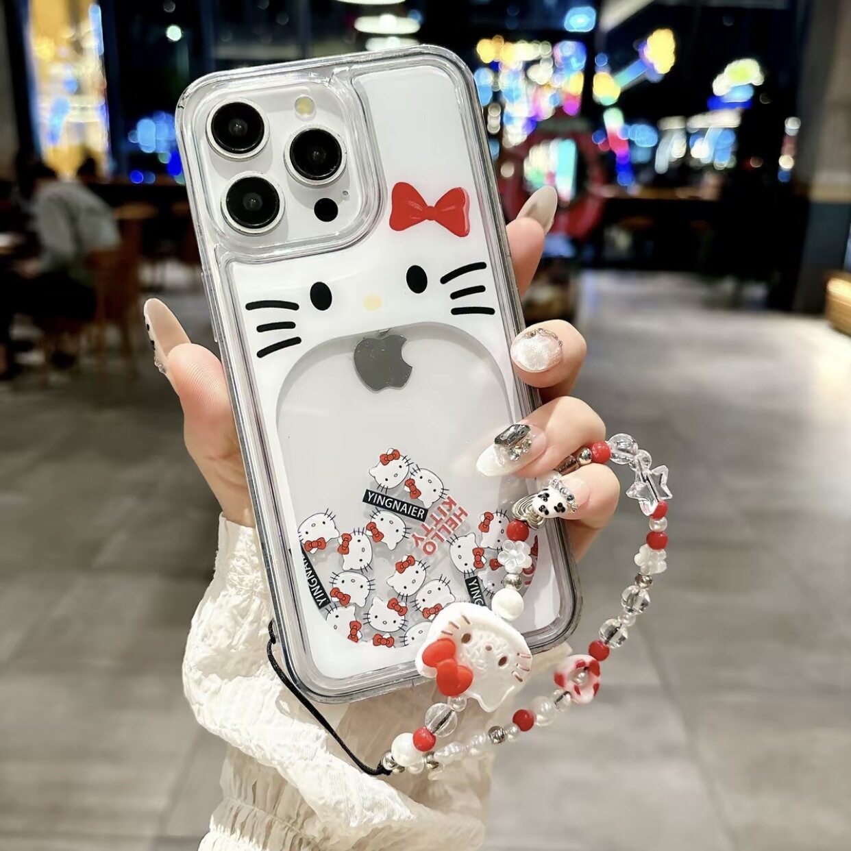 ins风卡通流动kitty猫苹果17手机壳iPhone16promax手链保护套15硅胶14plus简约13/12韩系手绳11个性女生