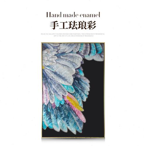 瑞杰 珐琅彩画《斑斓羽翼》新古典入户玄关装饰画  轻奢客厅挂画