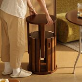 中古实木家用小户型叠叠乐圆凳可叠放组合矮凳子餐椅收纳沙发茶几