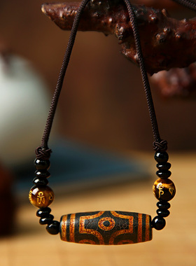 西藏一三六眼老料天珠民族风化纹颈饰玛瑙包浆男士女吊坠锁骨项链