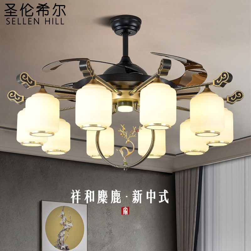 新中式隐形电风扇灯大气家用客厅灯现代简约餐厅卧室静音带吊扇灯