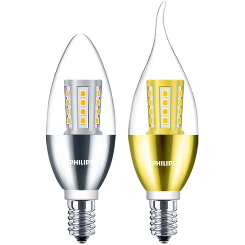 飞利浦LED灯泡 恒亮型 E14 E27水晶灯尖泡拉尾泡柱形泡6.5W9W超亮