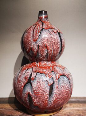 陶瓷高档钧花瓶办公室葫芦摆设家居前台瓷禄福礼盒装玄关摆件客厅