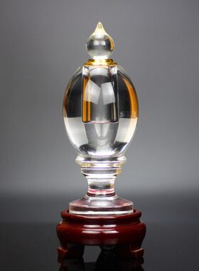 装舍透明水晶木底座带瓶装密封水晶宝藏的塔摩尼子利供具舍利珠塔