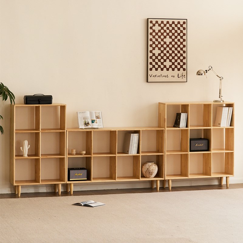 实木格子柜落地北欧o日式矮书柜客厅收纳自由组合窄边置物架