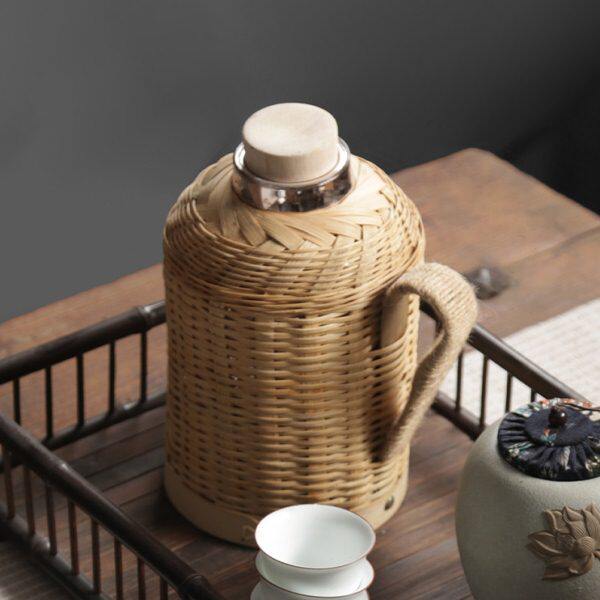 家用复古竹编暖壶 热水保温瓶文艺手工暖瓶 开水壶不锈钢玻璃内胆