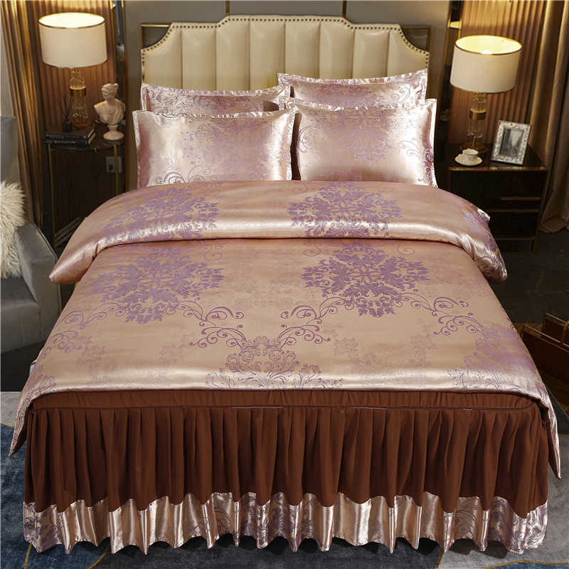 欧式贡缎提花四件套床裙款床罩被w套1.5m1.8米2m双人床上用品套件