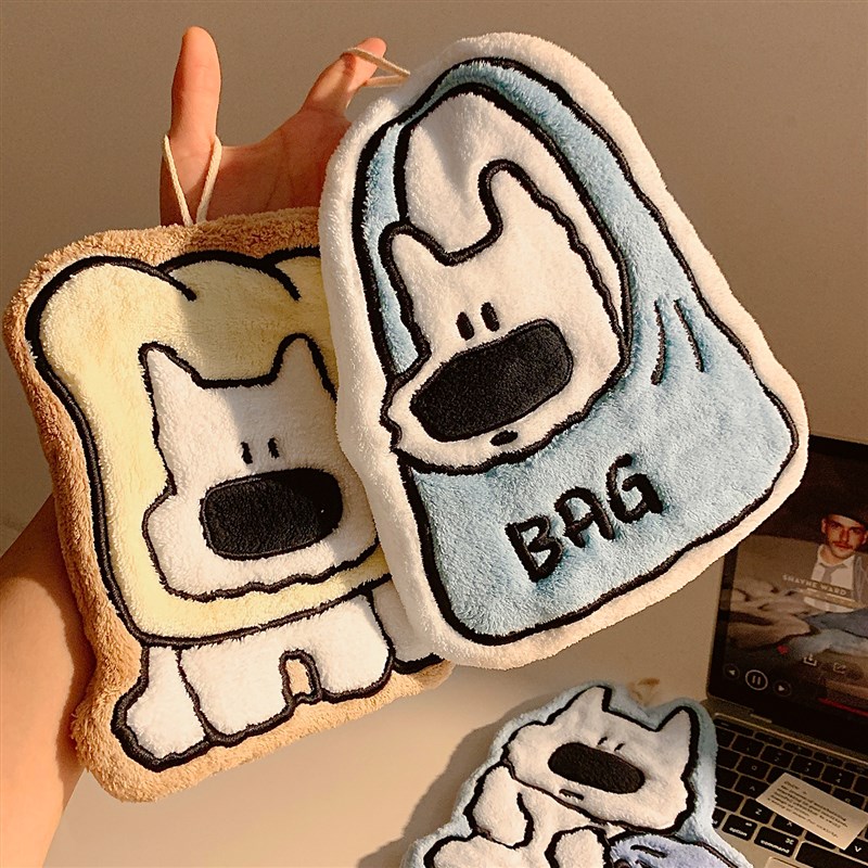 可爱小狗挂式擦手巾超强吸v水加厚毛巾手帕不发臭珊瑚绒手巾厨房