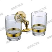 金色双杯架 全铜镀金牙刷杯 5折特惠 出口德国浴室挂件