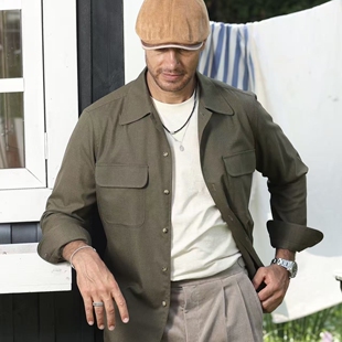 【复古男士】Grayber工装风衬衫式外套橄榄绿美式休闲翻领夹克