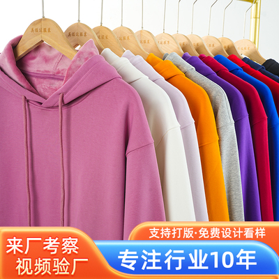 加绒加厚宽松圆领银狐连帽衫卫衣