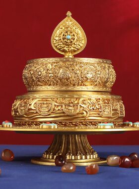 黄铜曼扎盘古法鎏金三十七供八吉祥曼茶罗七珍宝曼达盘基盘C款