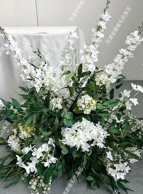 热卖酒店会议长桌布置仿真花婚礼60*90cm绿色系长枝地板花