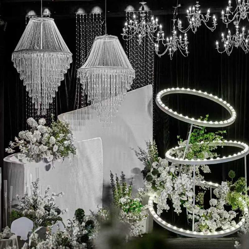 婚礼路引吊顶舞台亚克力珠帘背景装饰宴会厅水晶布景挂件婚庆道具