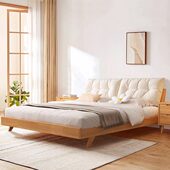 1.5米软包床室实木主卧日式 风橡木现代简约侘寂云朵双人床1.8米原