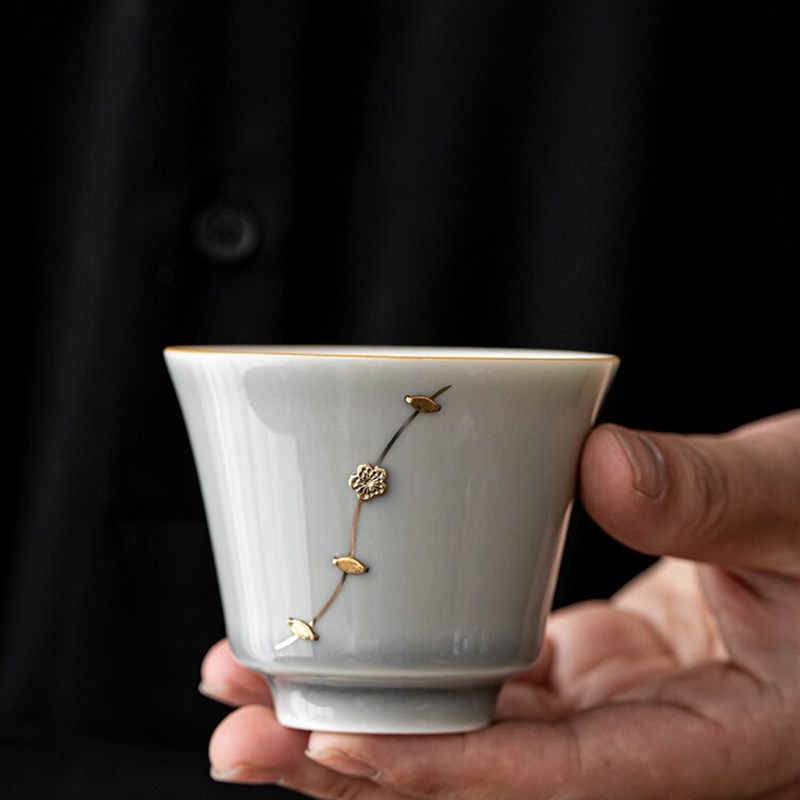 锔钉茶杯日式冰灰釉m个人茶杯简约格调创意陶瓷功夫茶杯手工主人