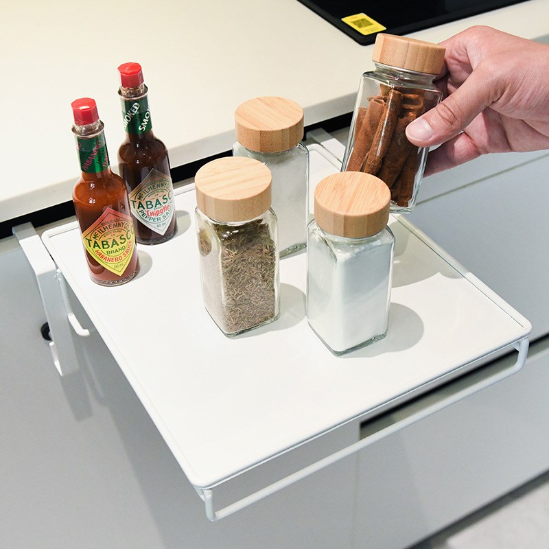 厨房免打孔橱柜置物架支架可折叠备料架碳钢Q不锈钢柜门悬挂隔板