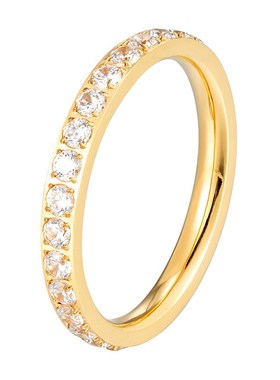 超闪满钻锆石素圈戒指电镀18K叠带小众指环女钛钢高保色配饰