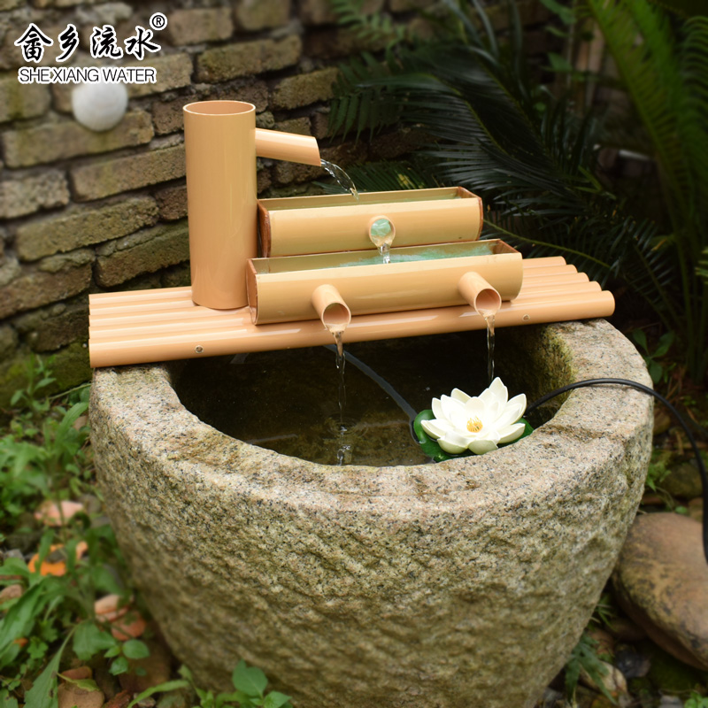 PVC仿竹子流水器 喷泉鱼缸石槽循环增氧过滤水车招财竹筒流水摆件