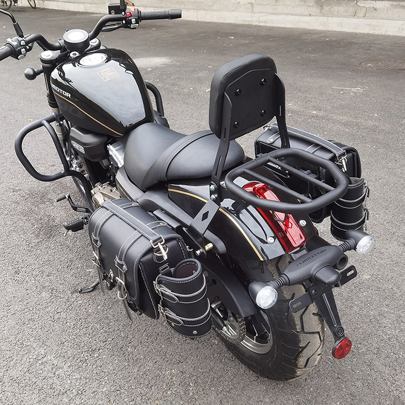 适用钱江QJ闪300S闪350S边包皮质侧边箱复古改装摩托车帆布包靠背