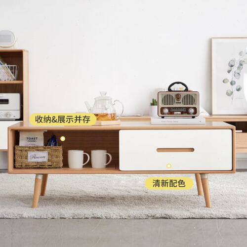维莎实木茶几北欧移门欧洲榉木茶台现代简约客厅家用矮桌子茶水桌
