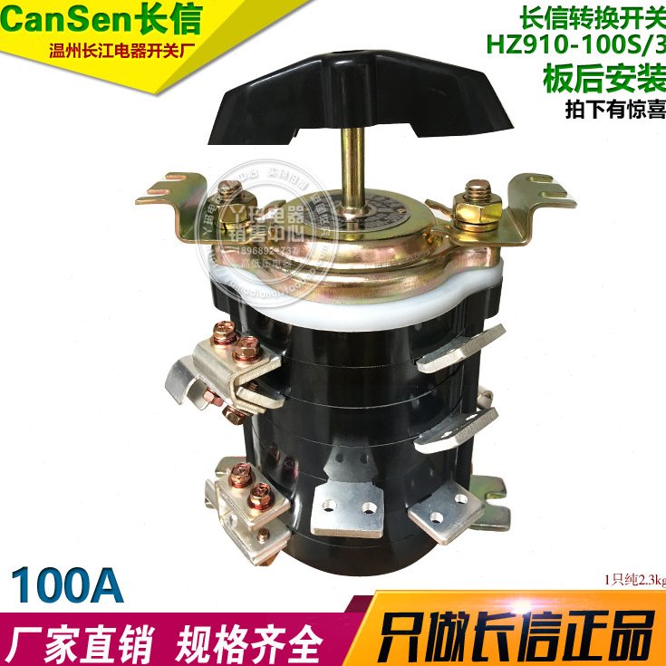 长信 HZ910-100S/3 100A 板后安装  转换开关 温州长江电器开关厂