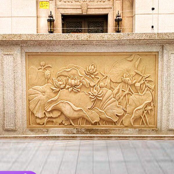 沙岩浮雕砂岩背景墙荷花透光屏风浮雕壁画展厅文化玻璃钢仿铜真铜