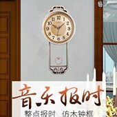 饰网红时钟表2024新款 挂墙玄关装 轻奢报时挂钟客厅家用时尚 新中式