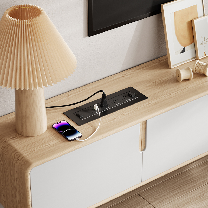 办公室桌面电动翻转插座升降带手机无线充电排Q插多媒体旋转插线
