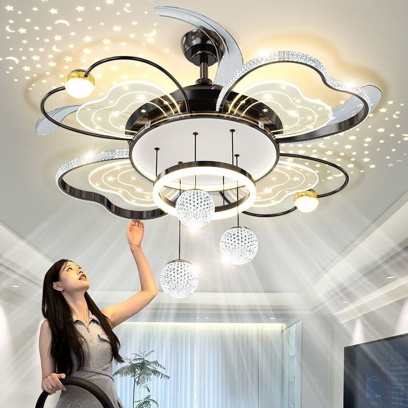 隐形吊扇灯42寸吊m扇家用客厅饭厅卧室吸顶带电扇吊灯一体变频组