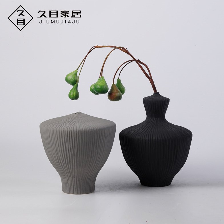 现代简约黑白抽象几何小口花瓶摆件插干花样板间软装艺术花器装饰