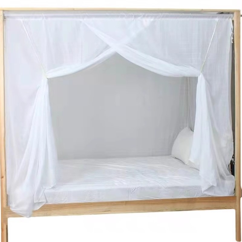 老式双开门蚊帐家用两门穿杆绑绳白色防尘顶加P厚加密老款棉纱帐