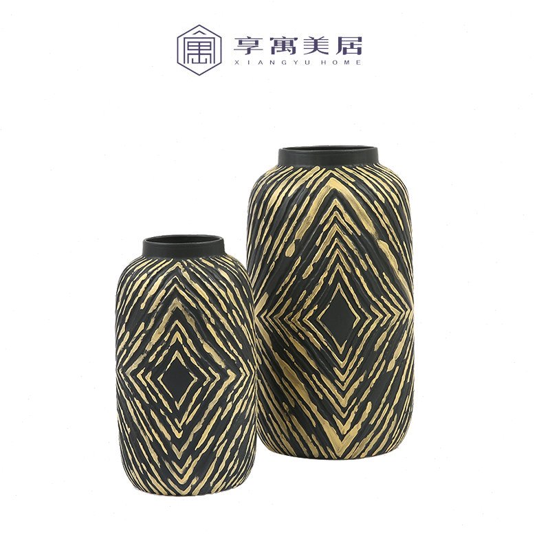 欧式复古陶瓷浮雕花瓶陶罐花器客厅插花样板间客厅餐桌摆件装饰品