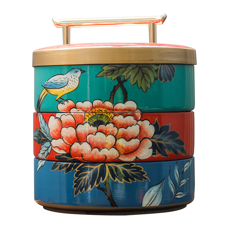 新中式陶瓷收纳盒多层客r厅干果糖果盒梳妆台首饰盒饰品盒装饰摆