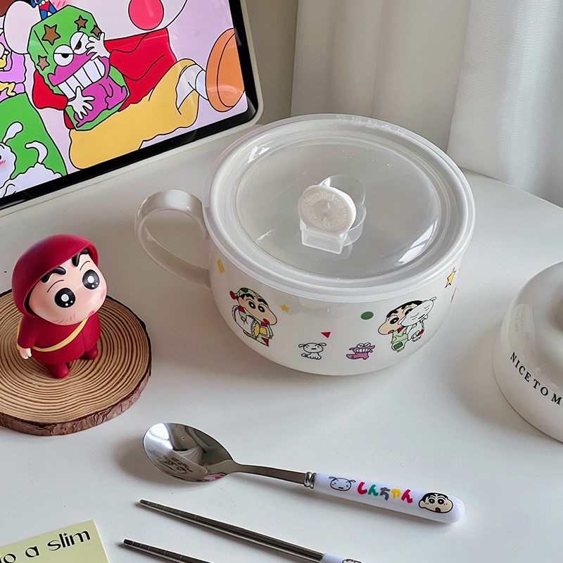 上班族密封可微波炉加热专用带手柄陶瓷碗带盖Q碗饭碗一人食带饭