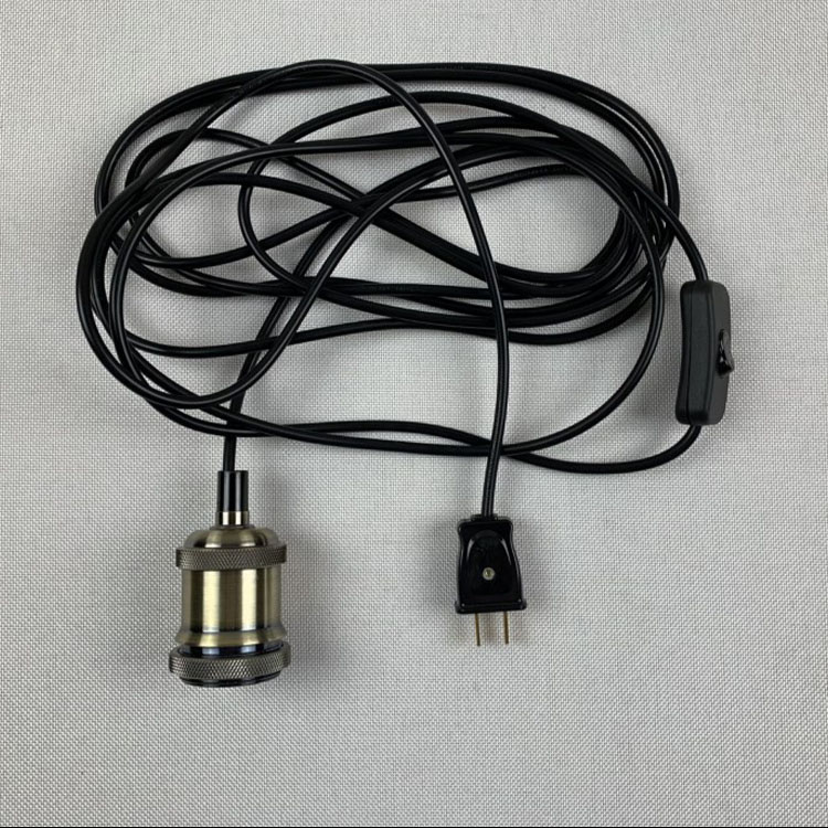 复古E27螺口h灯头灯泡带插头开关吊灯悬挂灯座床头延长线家用灯口