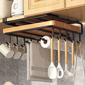 厨房吊柜置物架免打孔悬挂砧板架多功能锅盖毛收纳架橱柜下挂钩架