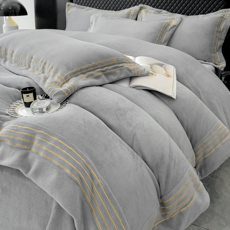 轻奢风牛奶绒四件k套冬季加厚法兰珊瑚绒被套床单床笠高档床上用