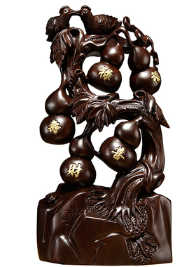 黑檀木雕刻五临门根雕摆件葫芦工艺品家居N客厅玄关装饰乔迁送礼